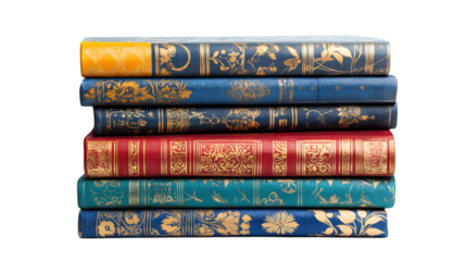 Isolated Stack of Seven Colorful Book Covers for Creative Design Projects