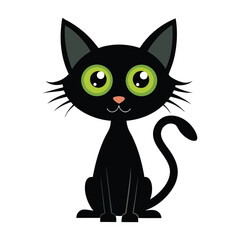Cute Black Cat with Green Eyes for Halloween