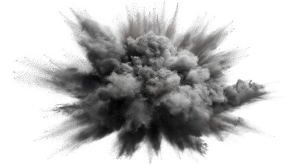 abstract grayscale explosion with dark smoky cloud  isolated on white background