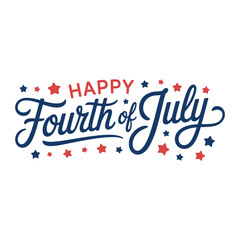 Happy fourth of july scripted typography decorated with red and blue star elements