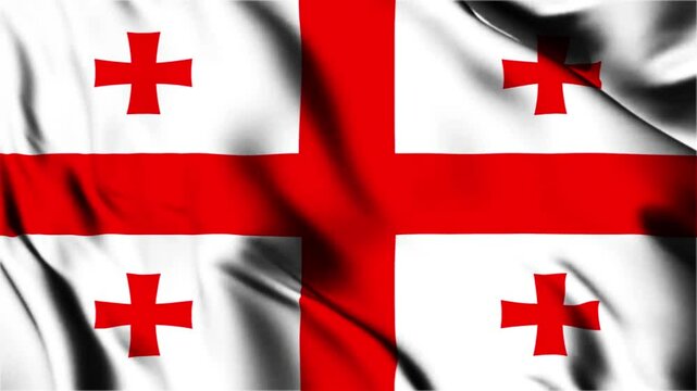 Waving Georgian flag, Georgian flag fluttering in the wind, Georgia, Sakartvelo, full screen looping animation
