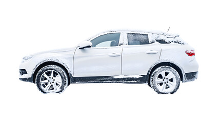 Frozen Snow Covered Car in Urban Area - Winter Vehicle Cityscape Scene