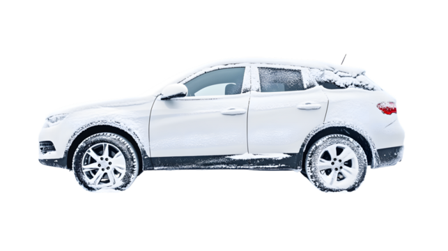 Frozen Snow Covered Car in Urban Area - Winter Vehicle Cityscape Scene