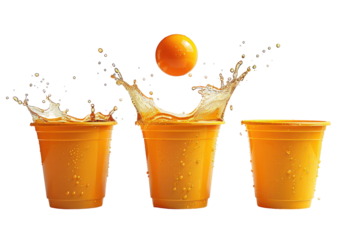 beer pong game with plastic cups with foamy beer and flying ping pong ball isolated on transparent background PNG.  Party game with friends.