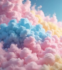 Fototapeta premium Fuzzy pink, blue, and yellow gradient; ethereal cotton candy vibe, soft, pattern