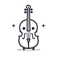 Cartoon violin illustration with smiling face and simple design  