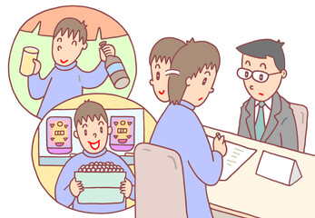 社会問題のイラスト - 生活保護福祉事務所・不正受給・遊興