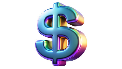 Obraz premium Isolated iridescent dollar sign with blue and purple hues on a white plain background image