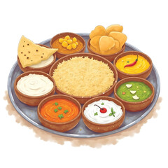 Illustration of Traditional Indian Food Thali