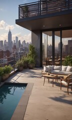 Obraz premium Chic city view apartment, private rooftop access, metropolis, development, property