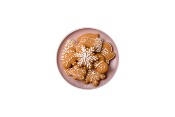 Christmas winter gingerbread, holiday biscuits on monochrome background