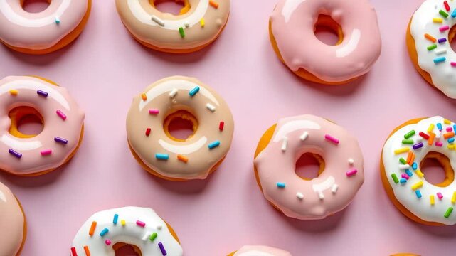 Assorted donuts on pink background, for bakery websites