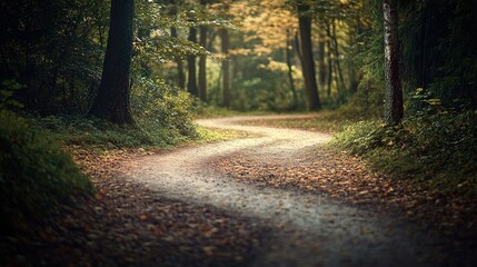 Obraz premium Two paths diverging in a forest, one old and overgrown, the other new and well-maintained, improvement concept, natural ambient light, f/4.0, soft bokeh background --ar 16:9 --v 6.1 --style raw --c 10