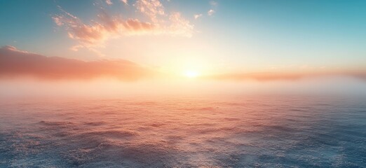 Fototapeta premium Sunrise over a misty, tranquil landscape.