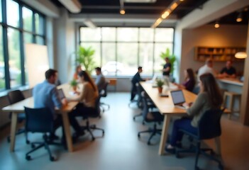 Generative AI A vibrant co-working space filled with diverse professionals collaborating and innovating