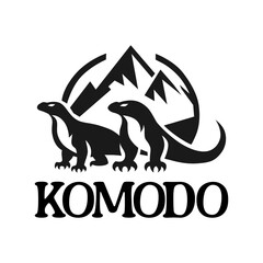 Komodo Dragon and Mountain Logo