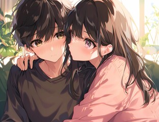 K-Pop Romance Korean Manga Illustration of a Young Couple Hanging Out