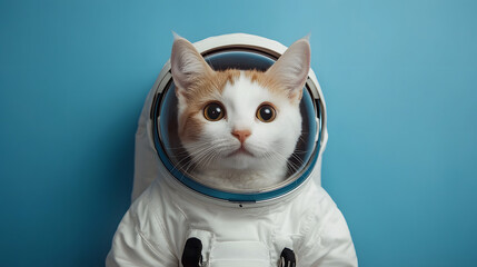 Cat astronaut on blue background