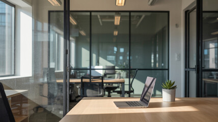 Office space with a glass partition wall