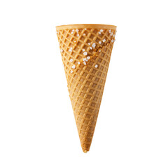 Close-up of a single ice cream cone with a textured waffle pattern against a plain background