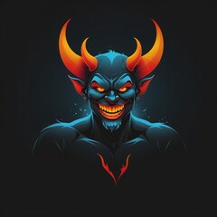 demon face with evil, scary expression, isolated on black background