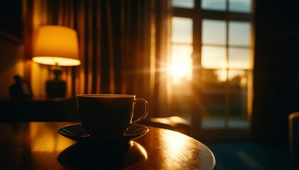 Cozy warm sunset view from indoors