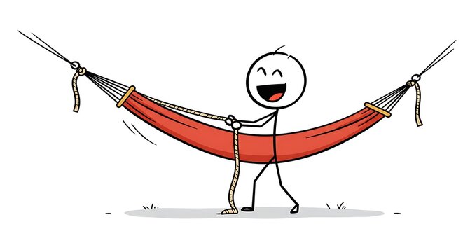 stick figure setting up red hammock clip art preview
