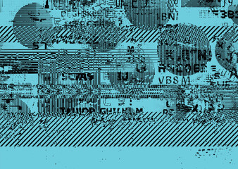 Glitch distorted geometric shape . Noise destroyed logo . Trendy defect error shapes . Glitched frame .Grunge textured . Distressed effect .Vector shapes with a halftone dots screen print texture.