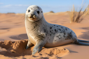 Fototapeta premium A Curious Seal Pup in a Desert Setting