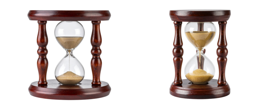  Traditional Wooden Sand Timer with Flowing Sand, Isolated on Transparent Background PNG