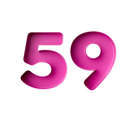 Vibrant pink number 59 Fifty nine in bold gradient font with a slight shadow effect, 3d illustration