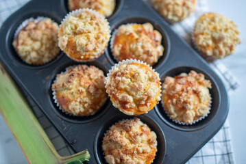 Rhubarb muffin with rhubarb petioles