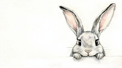 Obraz premium Adorable watercolor bunny illustration for customizable blank card.