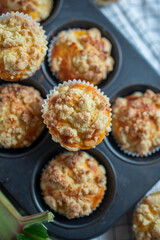 Rhubarb muffin with rhubarb petioles