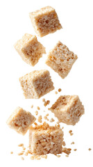 Rice Krispie Treats Falling in the Air on Transparent Background

