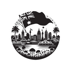 Obraz premium Western Australia Day Silhouette Vector Illustration, Solid White Background.