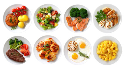 Set of Plates of Food Isolated on Transparent Background

