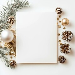 Fototapeta premium Eco-friendly Christmas decorations on a blank canvas.