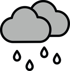 Rainy Weather Icon with Gray Clouds and Droplets Representing Storm and Forecast