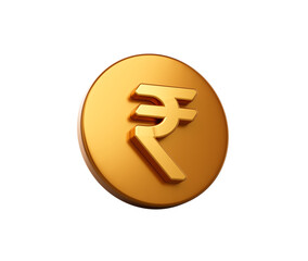 3d Golden coin with white Rupee symbol, representing Indian currency and finance. 3d illustration