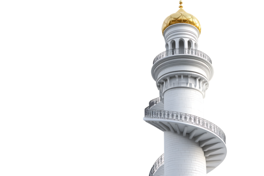 White Minaret with Spiral Staircase on Transparent Background