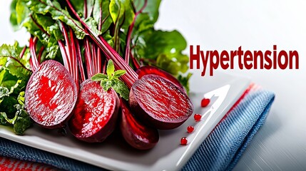 Close-up of vibrant beetroots with greens, emphasizing health benefits against hypertension.