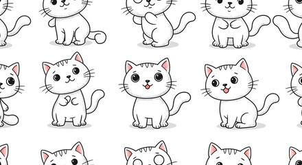 Cute White Kitten Seamless Pattern