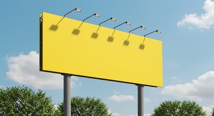 Vibrant Yellow Billboard Against a Clear Sky, Perfect for Creative Advertising