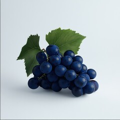 Fototapeta premium Grapes, black grapes, a bunch of dark blue grapes with green leaves on a white background, high-resolution photography, insanely detailed and intricate.