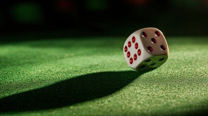 White die rolling green felt surface