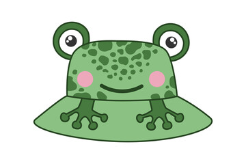 Summer frog hat, kids panama. Beach headwear accessory in cute baby design for boys and girls flat vector illustrations