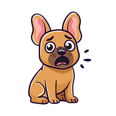 dog french bulldog got scared and opened his mouth on white isolated background. Hand drawn vector illustration cute cartoon sticker