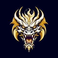Fototapeta premium Golden-Dragon-Head-Illustration-Detailed-Vector-Art-Mythical-Creature-Design-Fantasy-Art-Asian-Dragon-Artwork-Powerful-Dragon-Image-Dragon-Head-Symbol