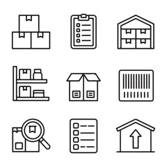 Inventory or stock icons set. Simple Line Icons for Warehouse Management and Inventory
